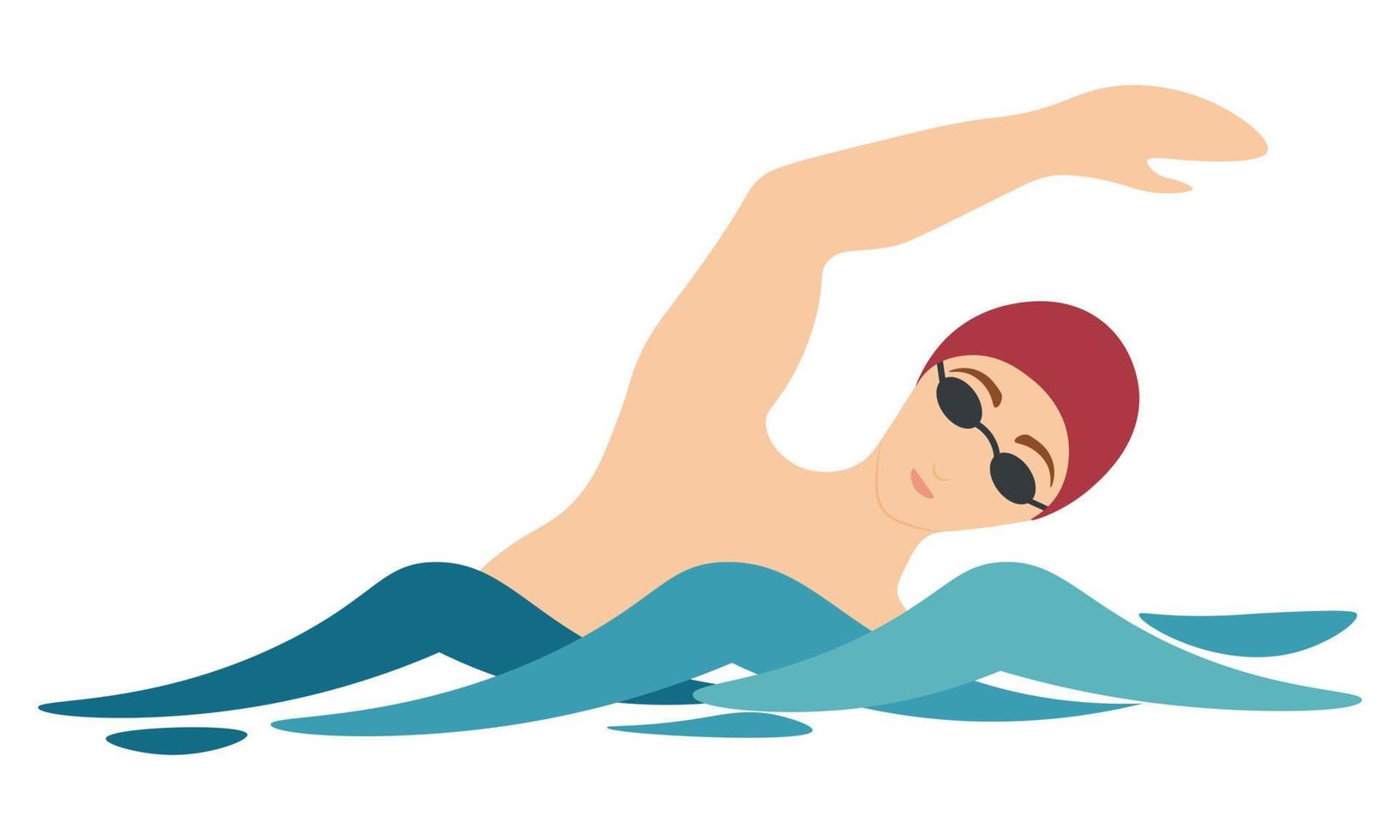 Swimmer, a person swims with his arm thrown up vector