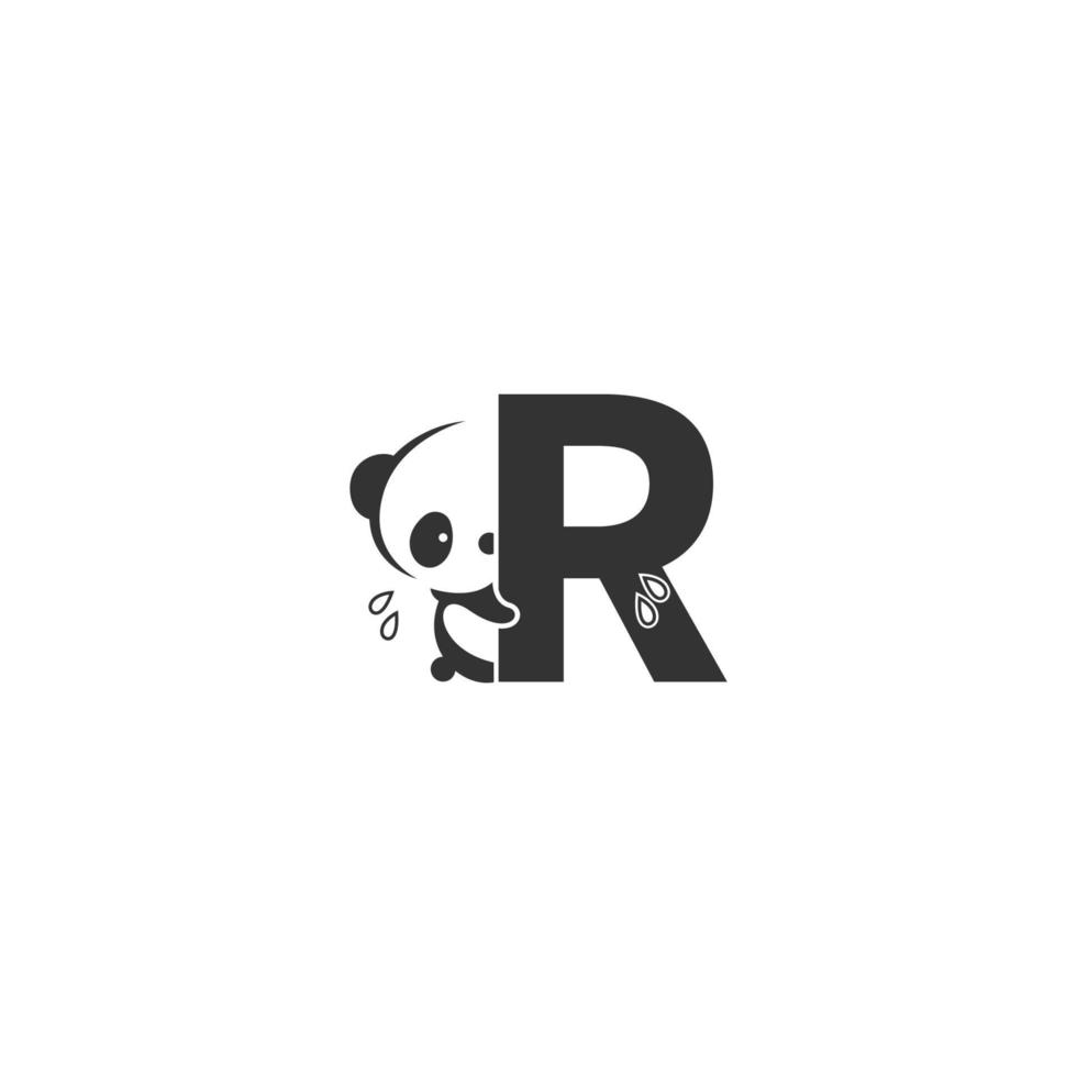 Panda icon behind letter R logo illustration vector