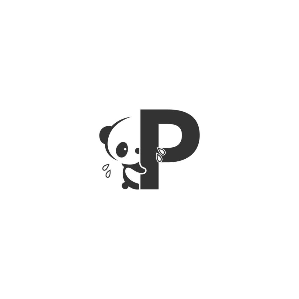Panda icon behind letter P logo illustration vector