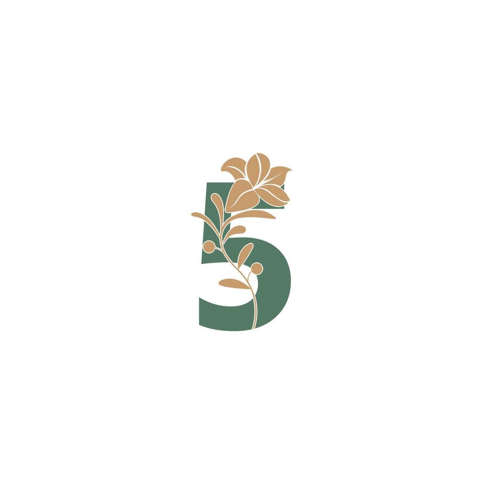 Number 5 icon with lily beauty illustration template vector