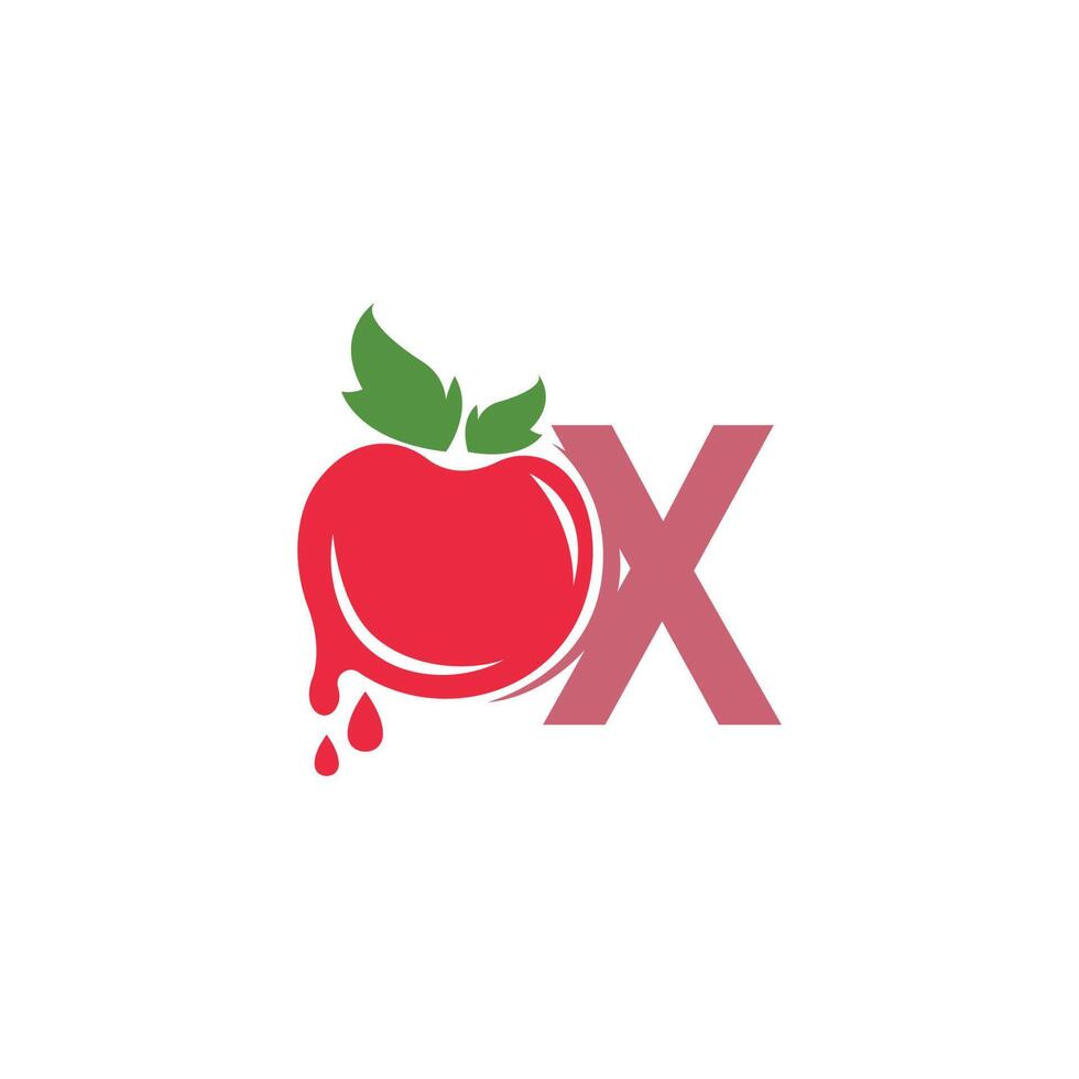 letra x con ilustración de plantilla de diseño de logotipo de icono de tomate vector