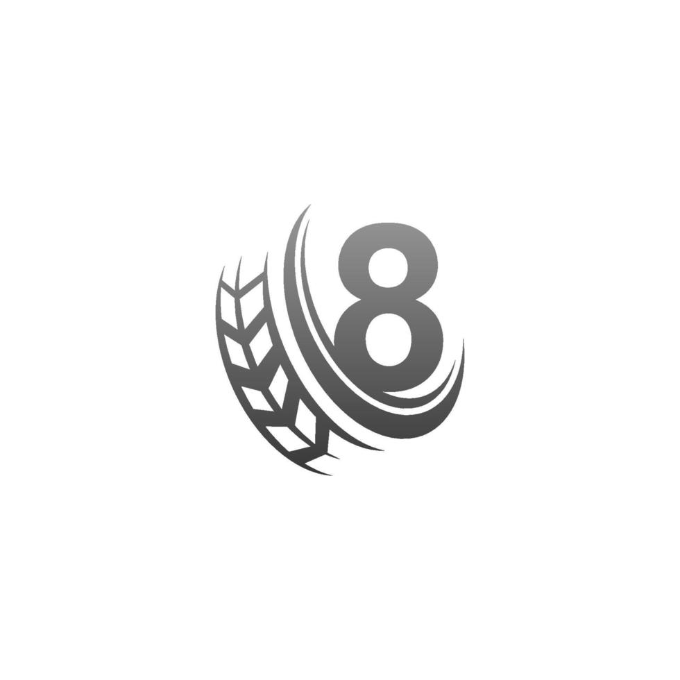 número 8 con ilustración de plantilla de diseño de icono de rueda final vector