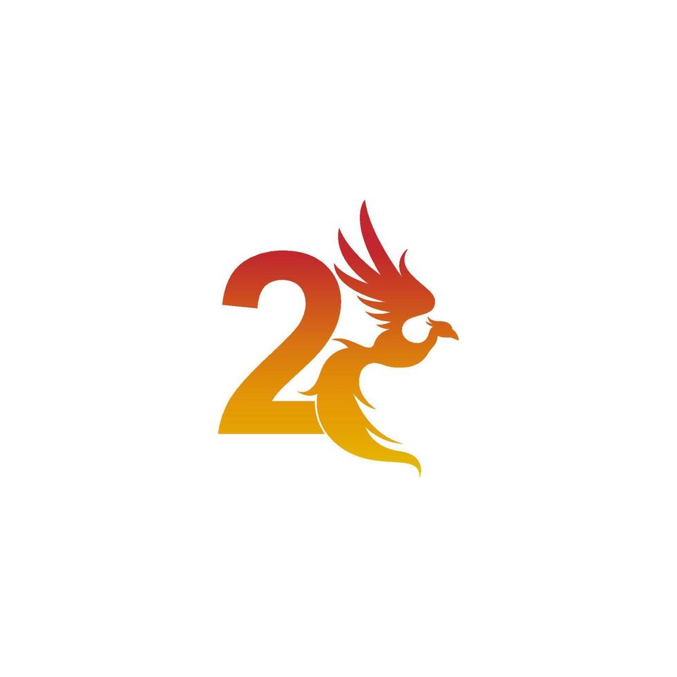 Number 2 icon with phoenix logo design template vector