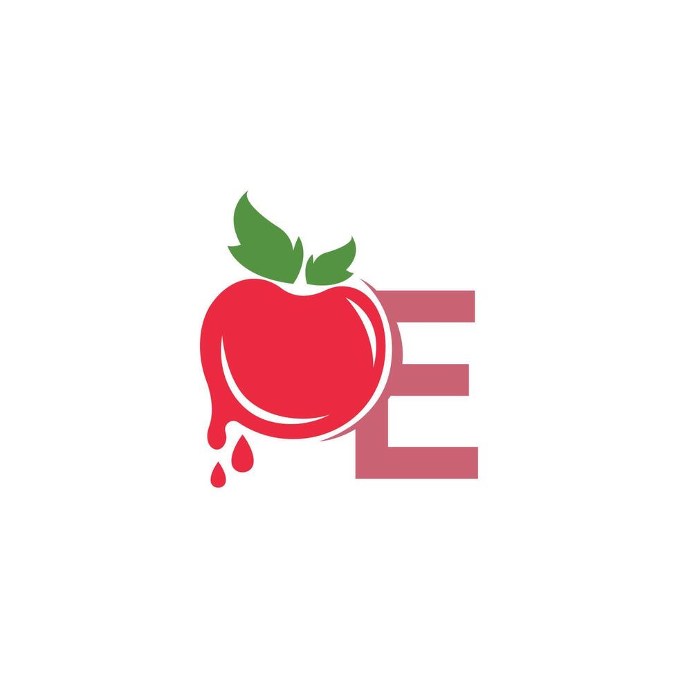 letra e con ilustración de plantilla de diseño de logotipo de icono de tomate vector