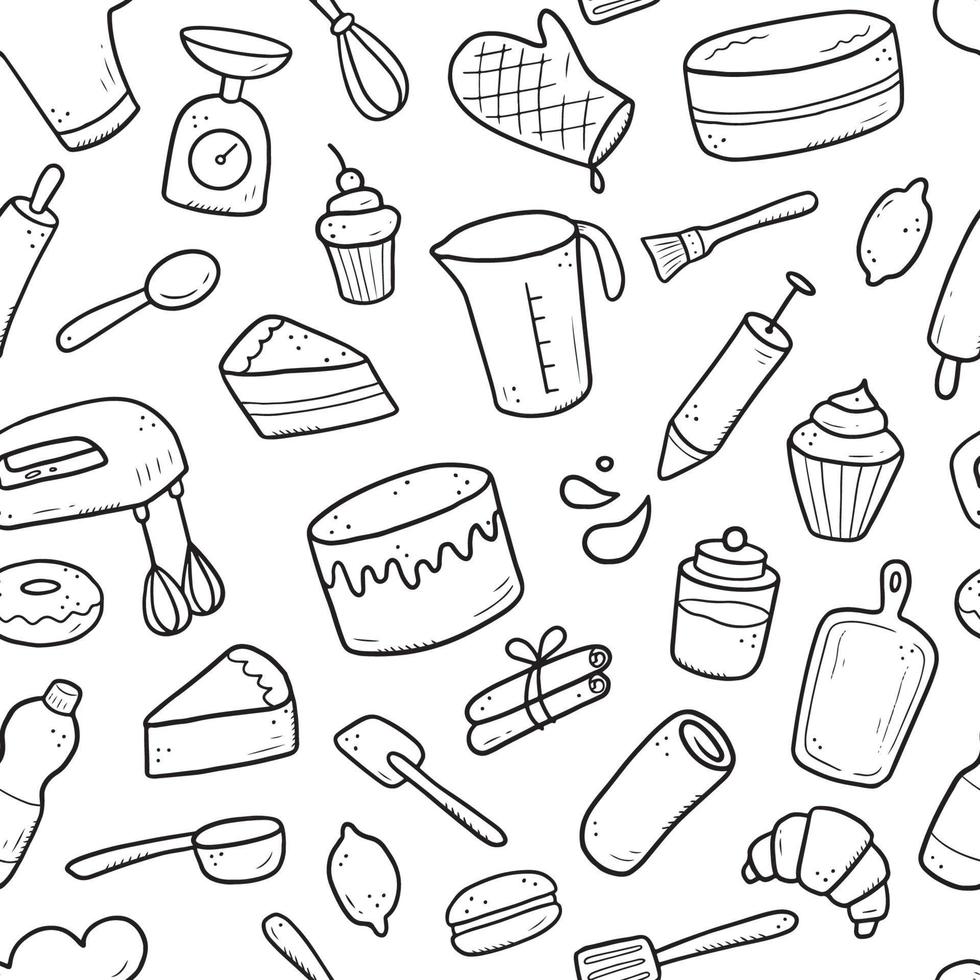 Hand drawn seamless pattern of baking and cooking vector