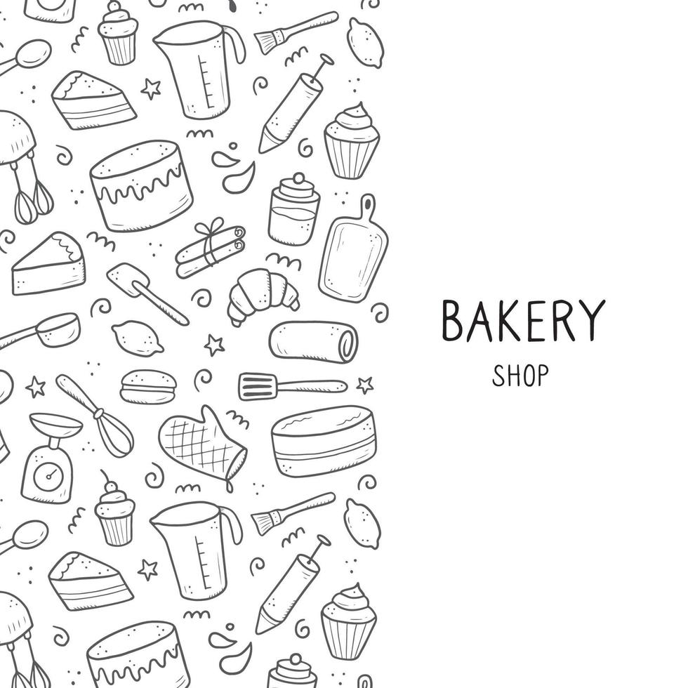 Hand drawn set of baking and cooking tools vector