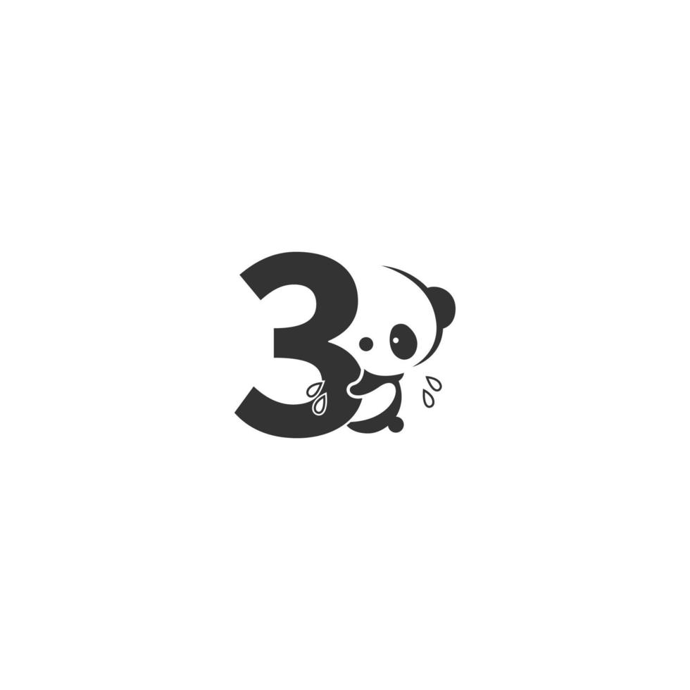 Panda icon behind number 3 logo illustration vector
