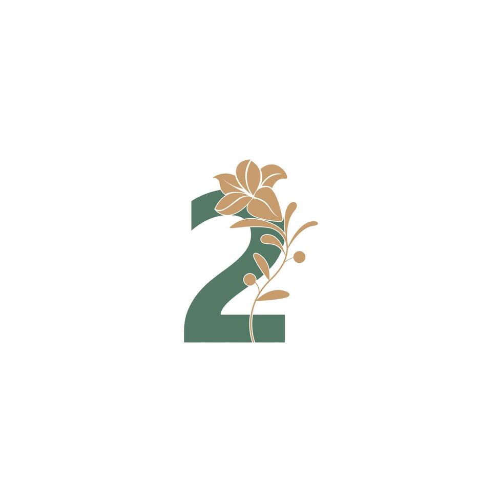 Number 2 icon with lily beauty illustration template vector