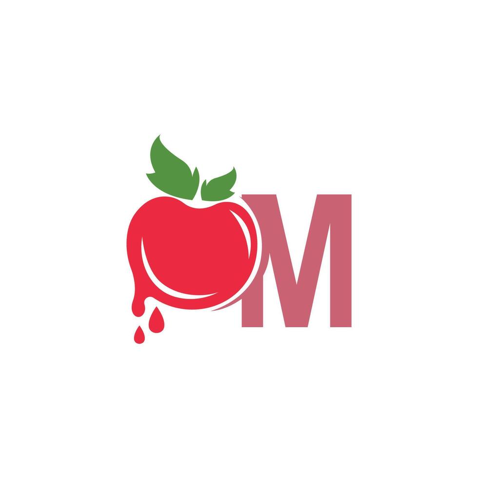 letra m con ilustración de plantilla de diseño de logotipo de icono de tomate vector