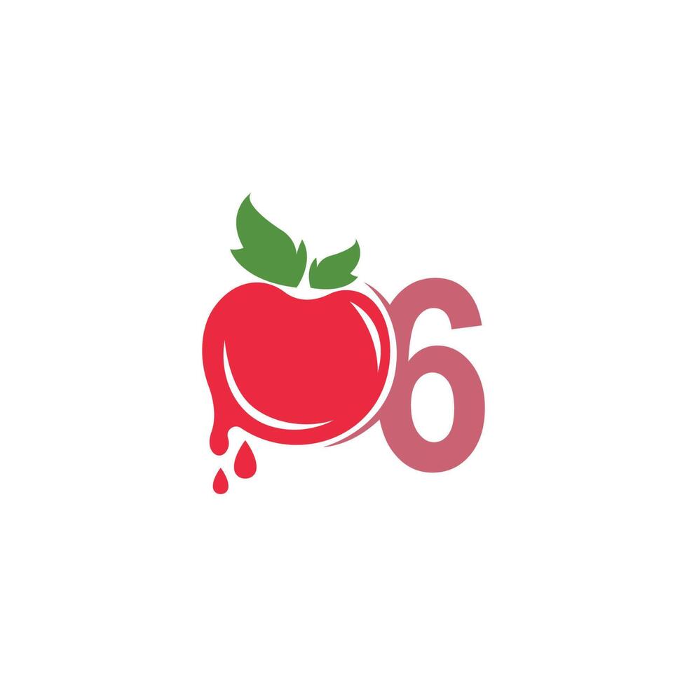 número 6 con ilustración de plantilla de diseño de logotipo de icono de tomate vector