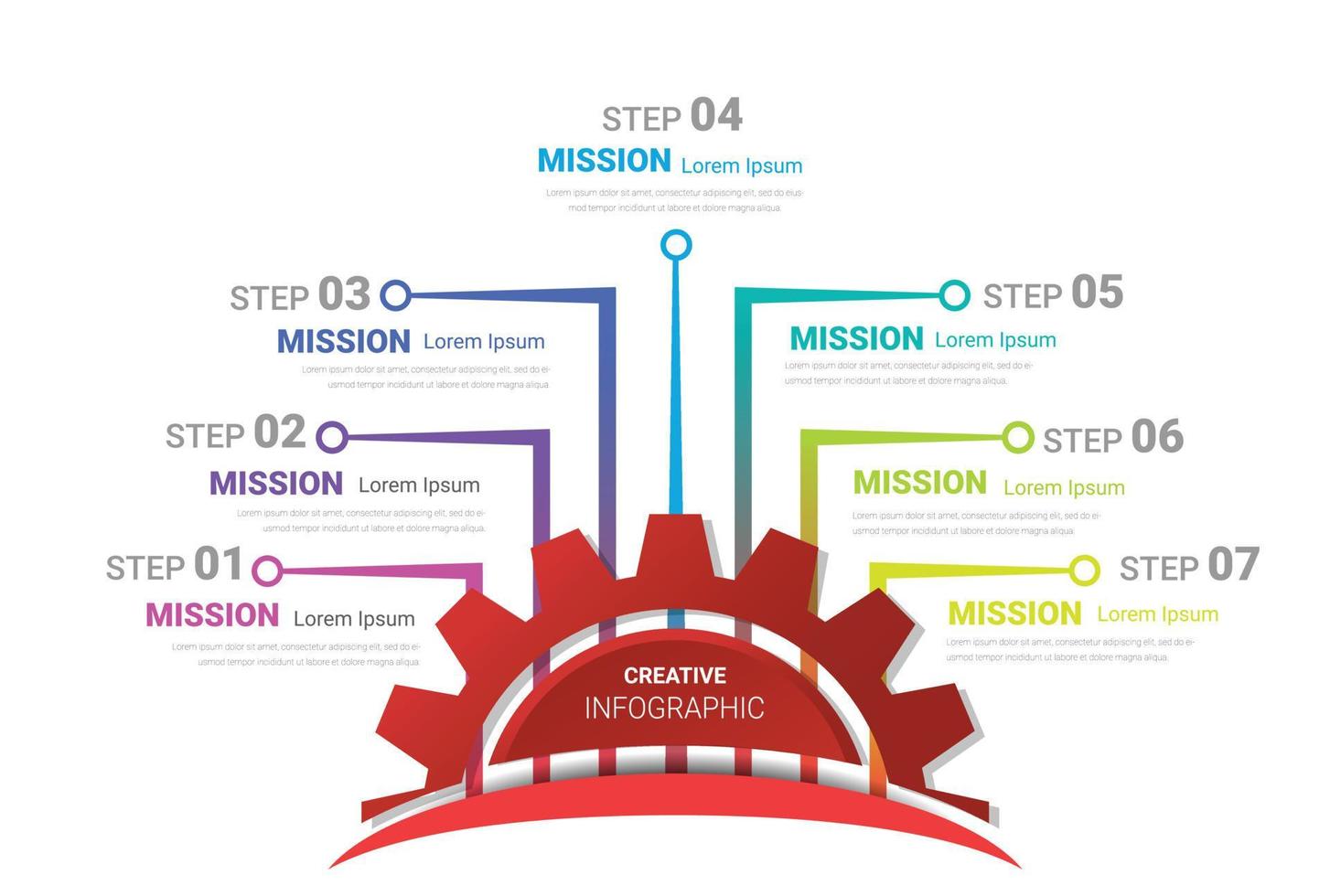 Gears cogwheels 7 steps for Infographic template. vector