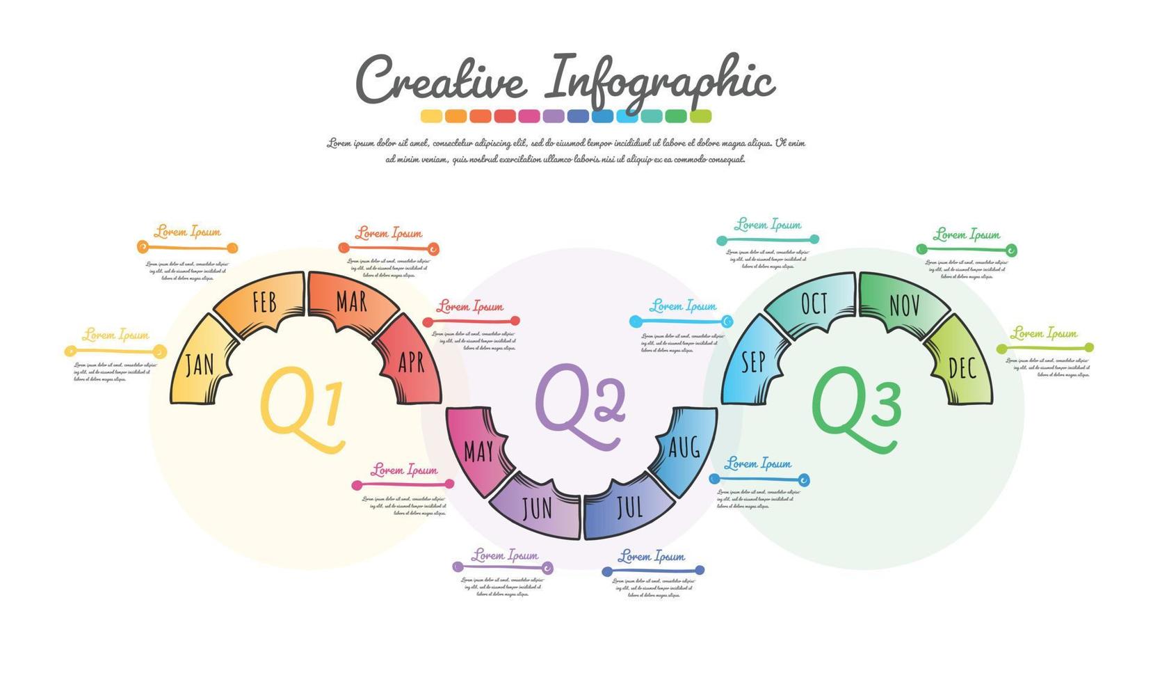 Infographic design Hand drawing style for 1 year. vector