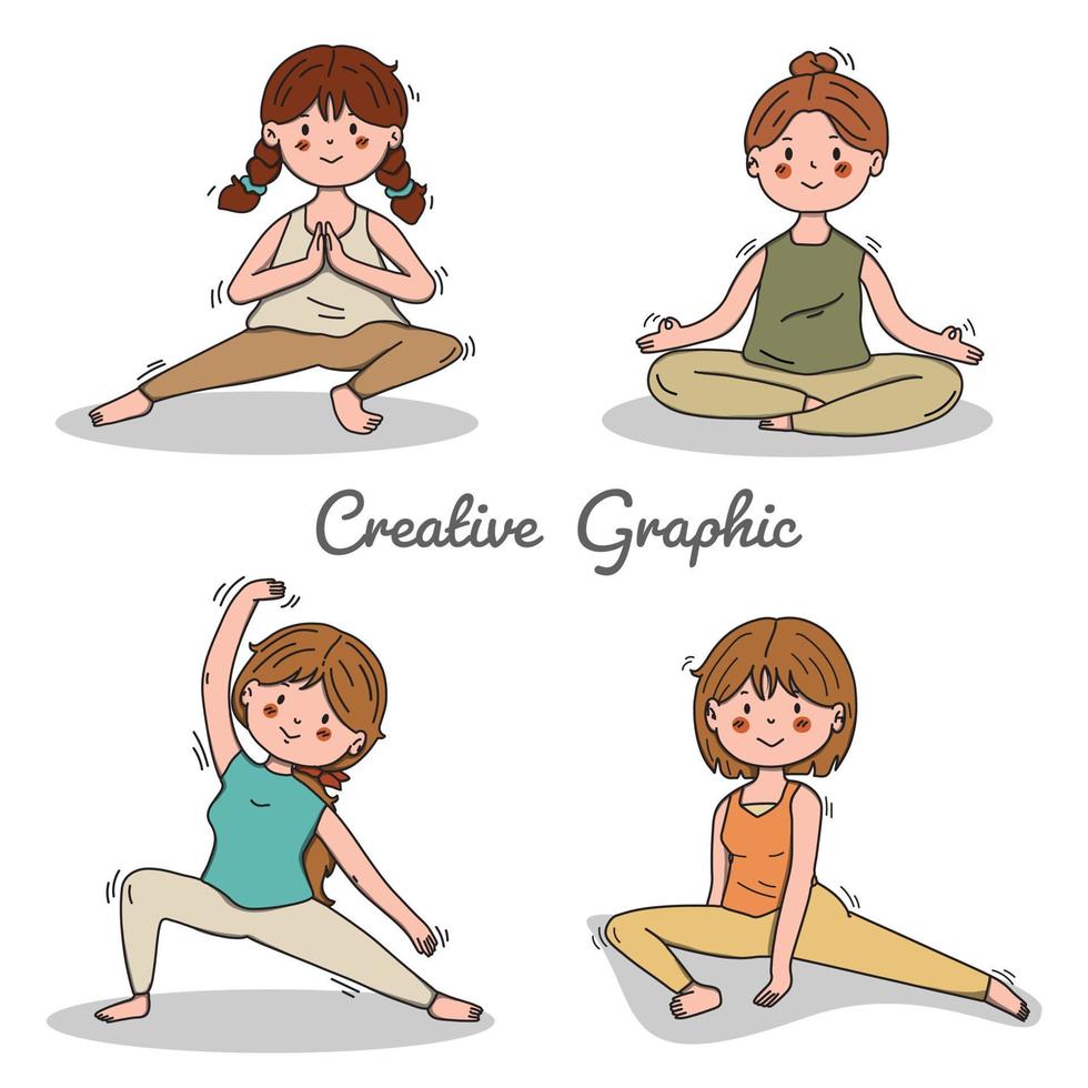 Young woman doing yoga exercises, practicing meditation and stretching on the mat. vector