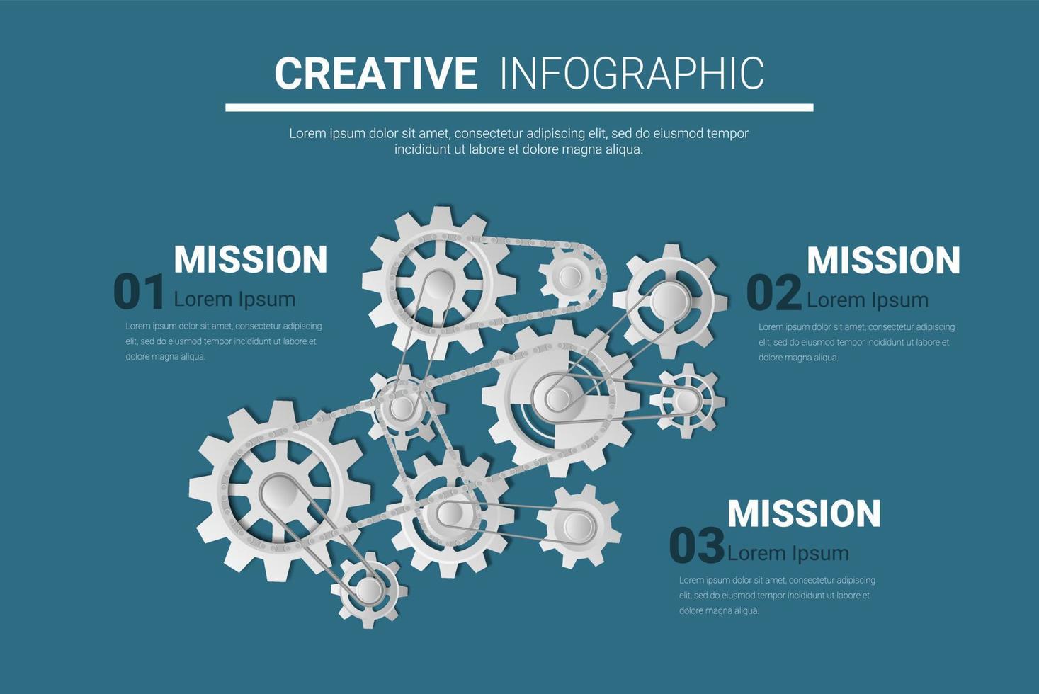 gears cogwheels 3 steps for Infographic template. vector