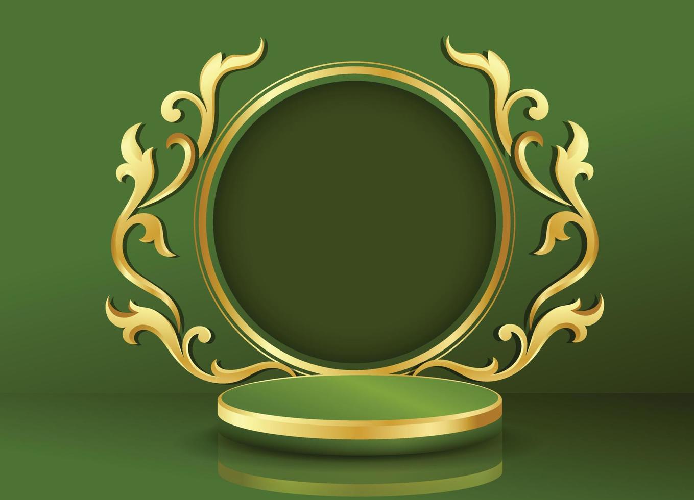 Podium and baroque gold motifs on Green background. vector