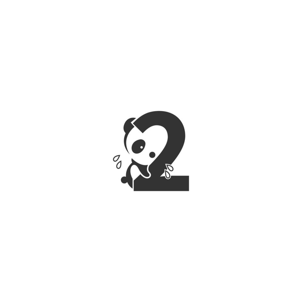 Panda icon behind number 2 logo illustration vector