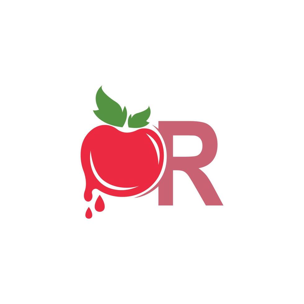 letra r con ilustración de plantilla de diseño de logotipo de icono de tomate vector