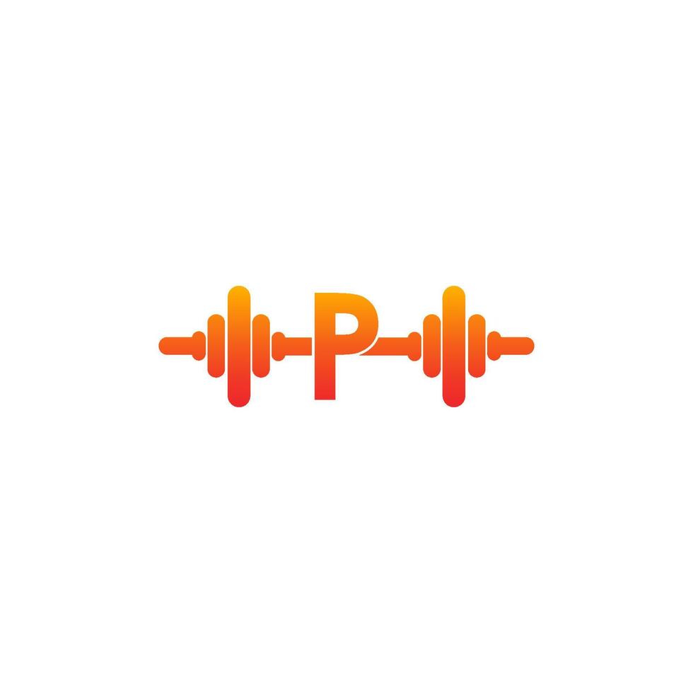 Letter P with barbell icon fitness design template illustration vector