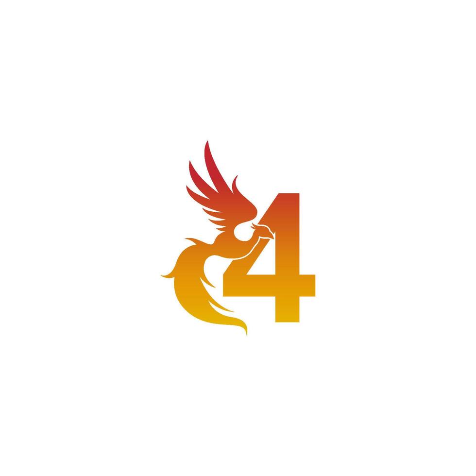Number 4 icon with phoenix logo design template vector