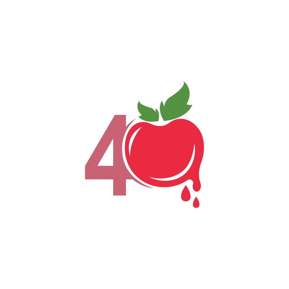 número 4 con ilustración de plantilla de diseño de logotipo de icono de tomate vector