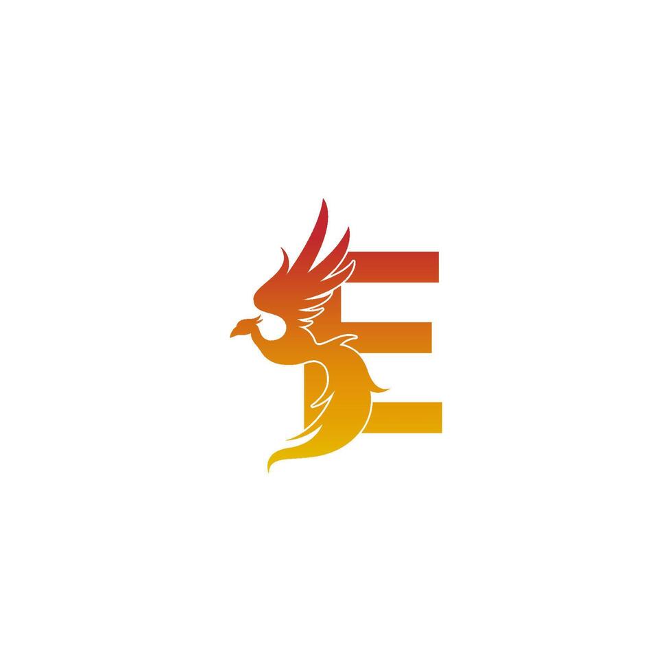 Letter E icon with phoenix logo design template vector