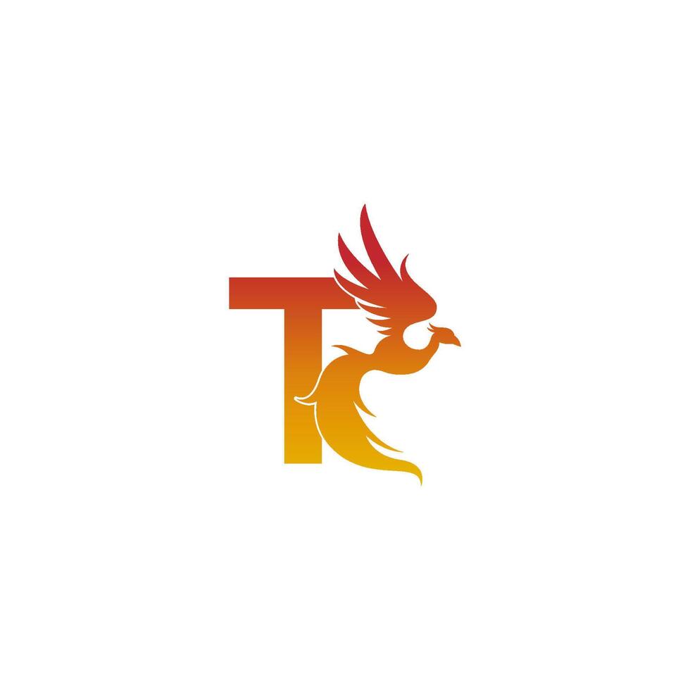 icono de letra t con plantilla de diseño de logotipo de phoenix vector