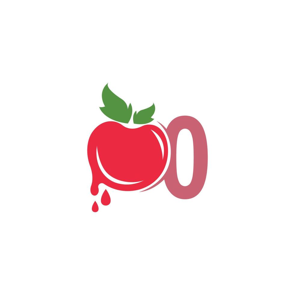 número cero con ilustración de plantilla de diseño de logotipo de icono de tomate vector