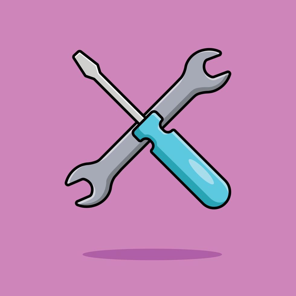 Wrench And Screwdriver Cartoon Vector Icon Illustration. Handyman Tools Icon Concept Isolated Premium Vector. Flat Cartoon Style