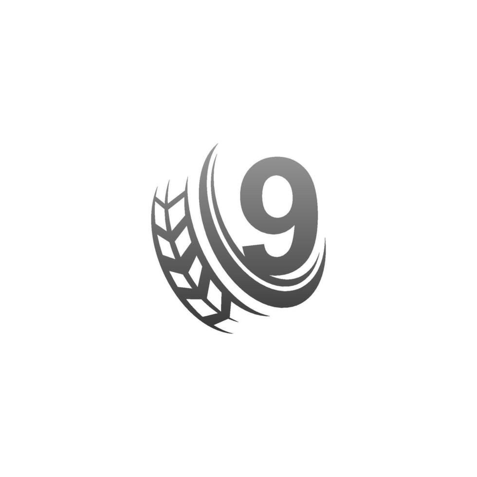 número 9 con ilustración de plantilla de diseño de icono de rueda final vector