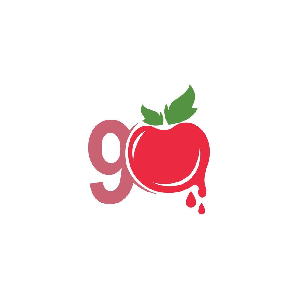 número 9 con ilustración de plantilla de diseño de logotipo de icono de tomate vector