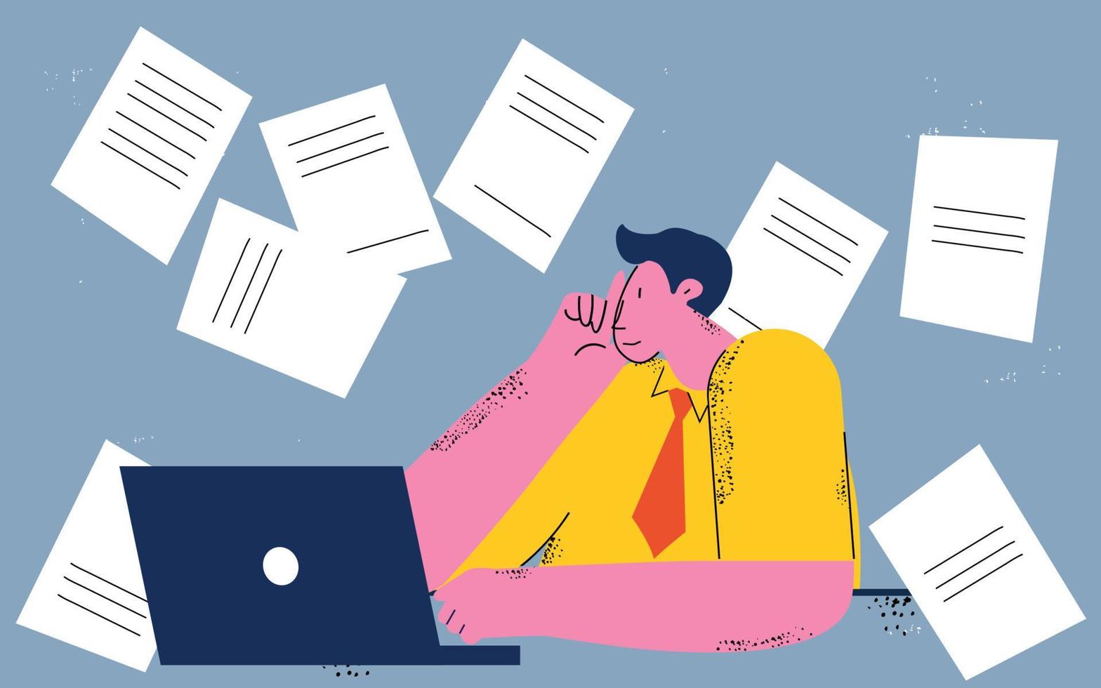 Business work, business productivity, office work, paperwork and research, busy company worker, desk work concept flat vector illustration design