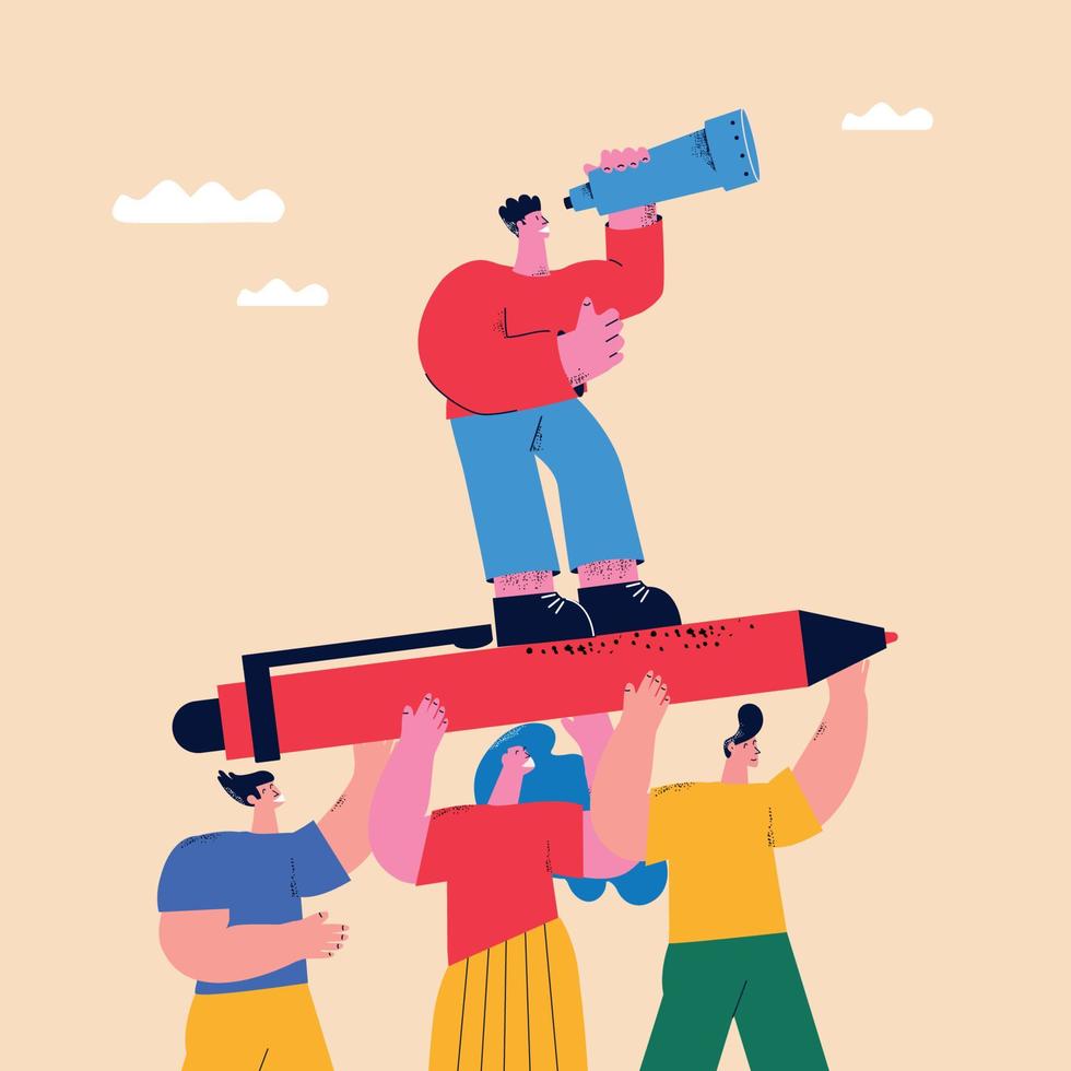 Creative and educational process, freelance writers, copywriters, bloggers, design studio concept, imagination and creativity, learning and courses flat vector illustration design