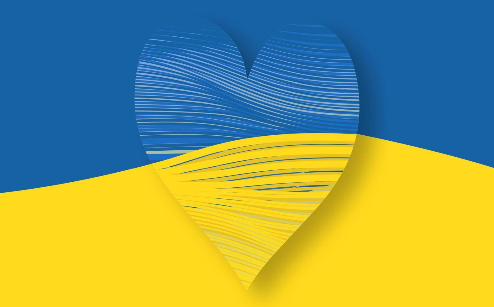 bandera nacional de ucrania, icono de forma de corazón con colores de bandera ucraniana. estilo de patrón de rayas. símbolo, afiche, pancarta de crisis en el concepto de ucrania. vector aislado sobre fondo amarillo azul