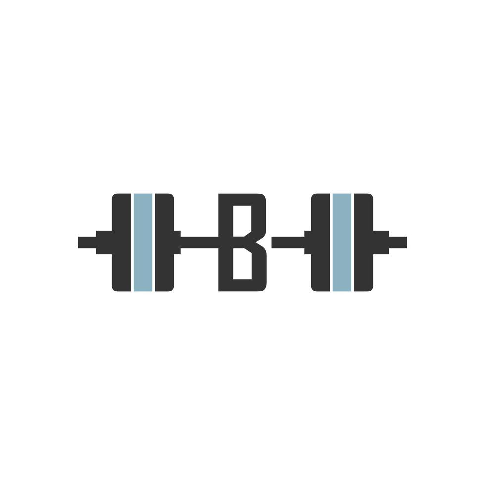 Letter B with barbell icon fitness design template vector