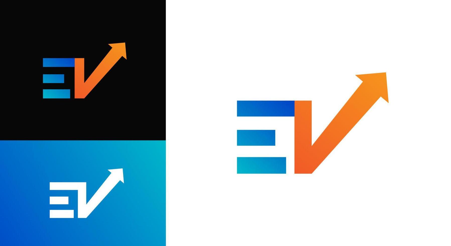 plantilla de logotipo de letra ev y punta de flecha para negocios financieros vector