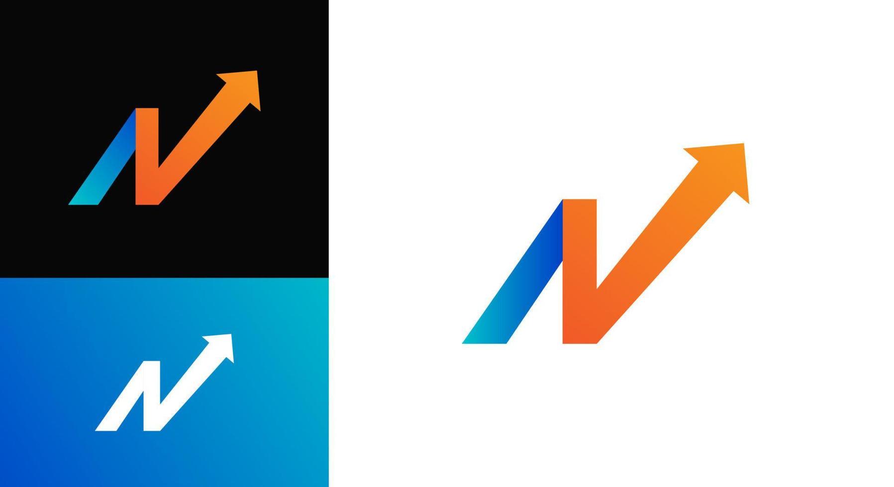 plantilla de logotipo de letra n, nv y punta de flecha para negocios financieros vector