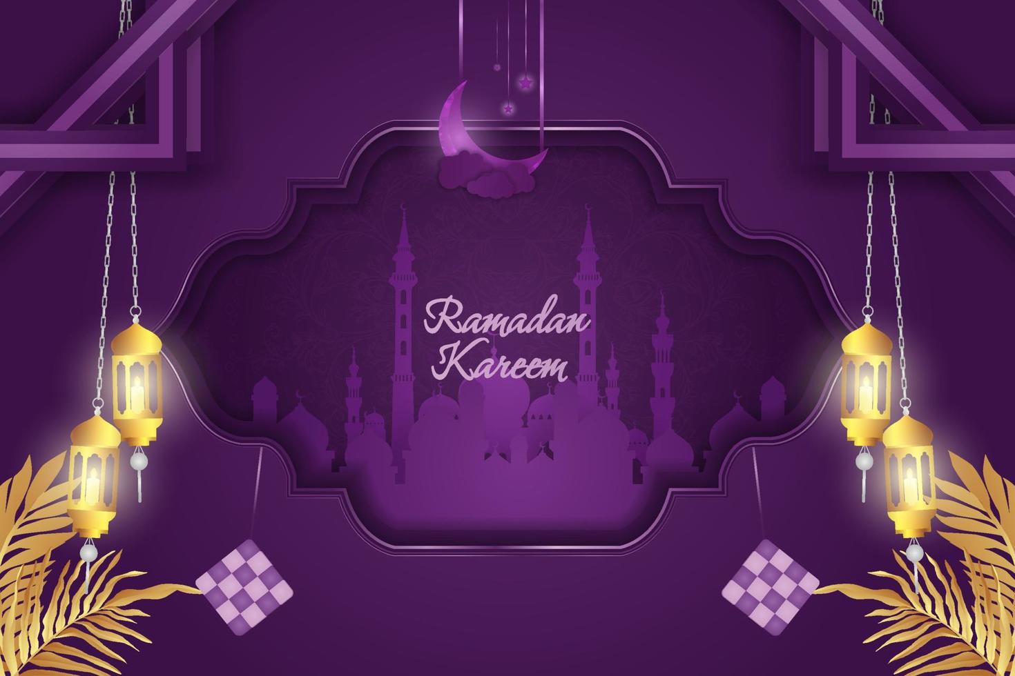 Ramadan Kareem Islamic background purple and gold luxury with line element vector