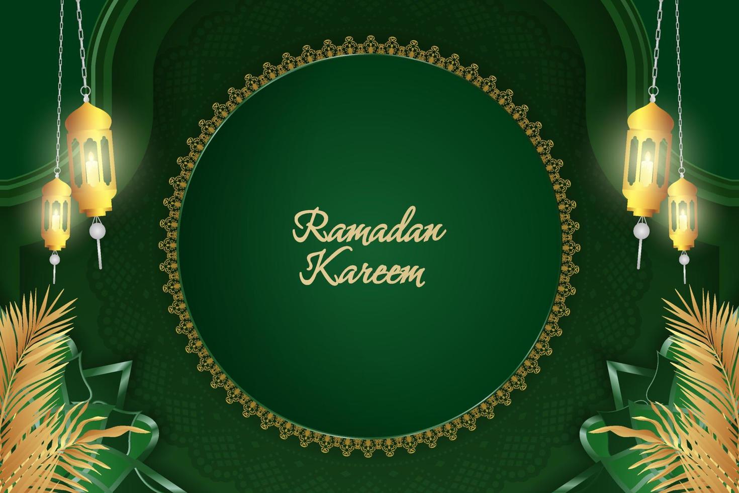 Ramadan Kareem Islamic background green and gold luxury with mandala vector