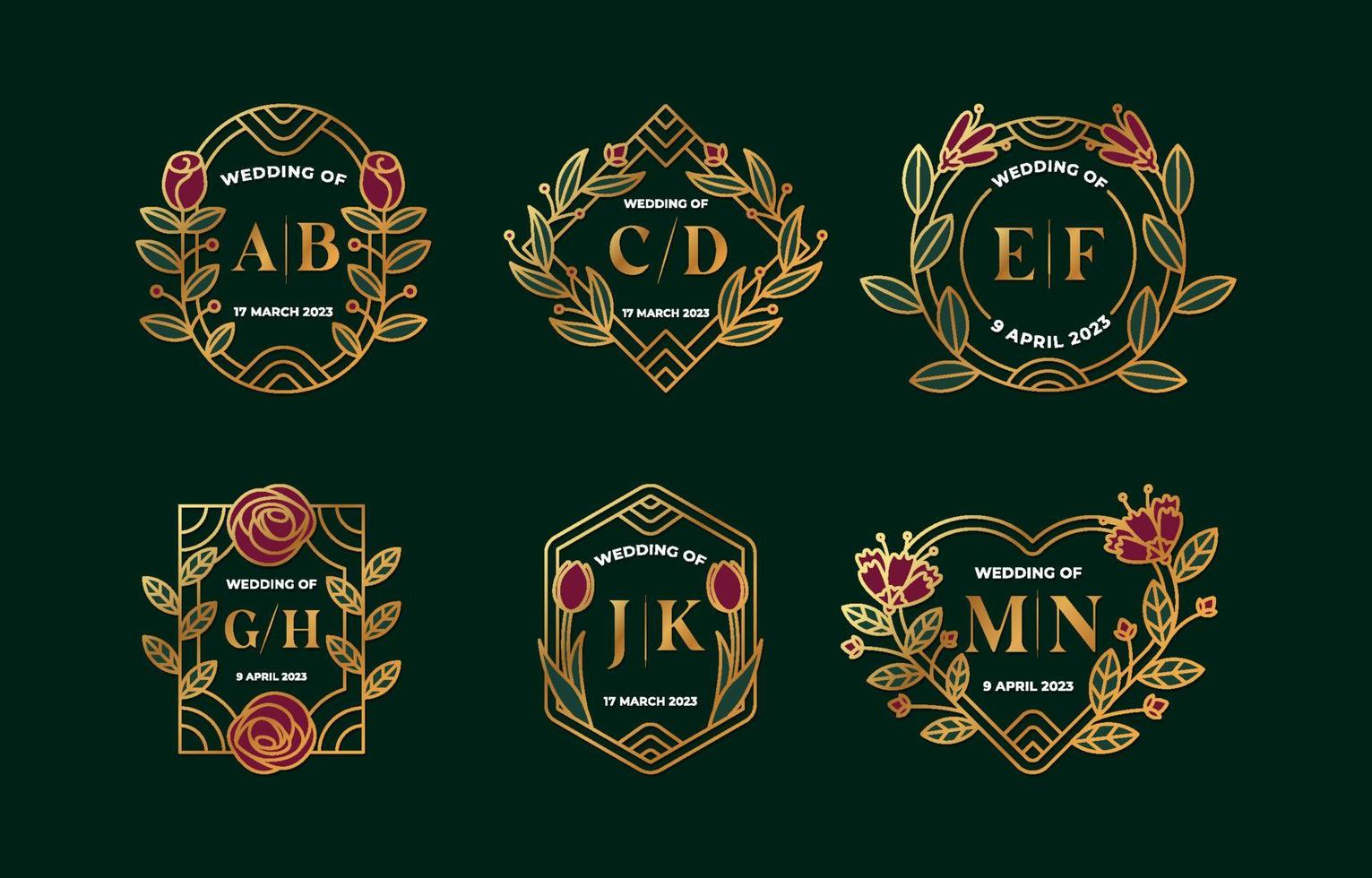 Set of Wedding Monogram Initial Template vector