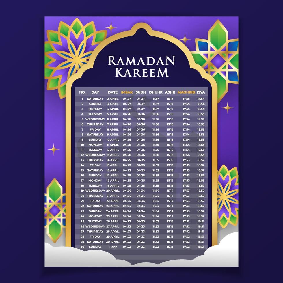 plantilla de calendario de mes de ayuno de ramadán vector