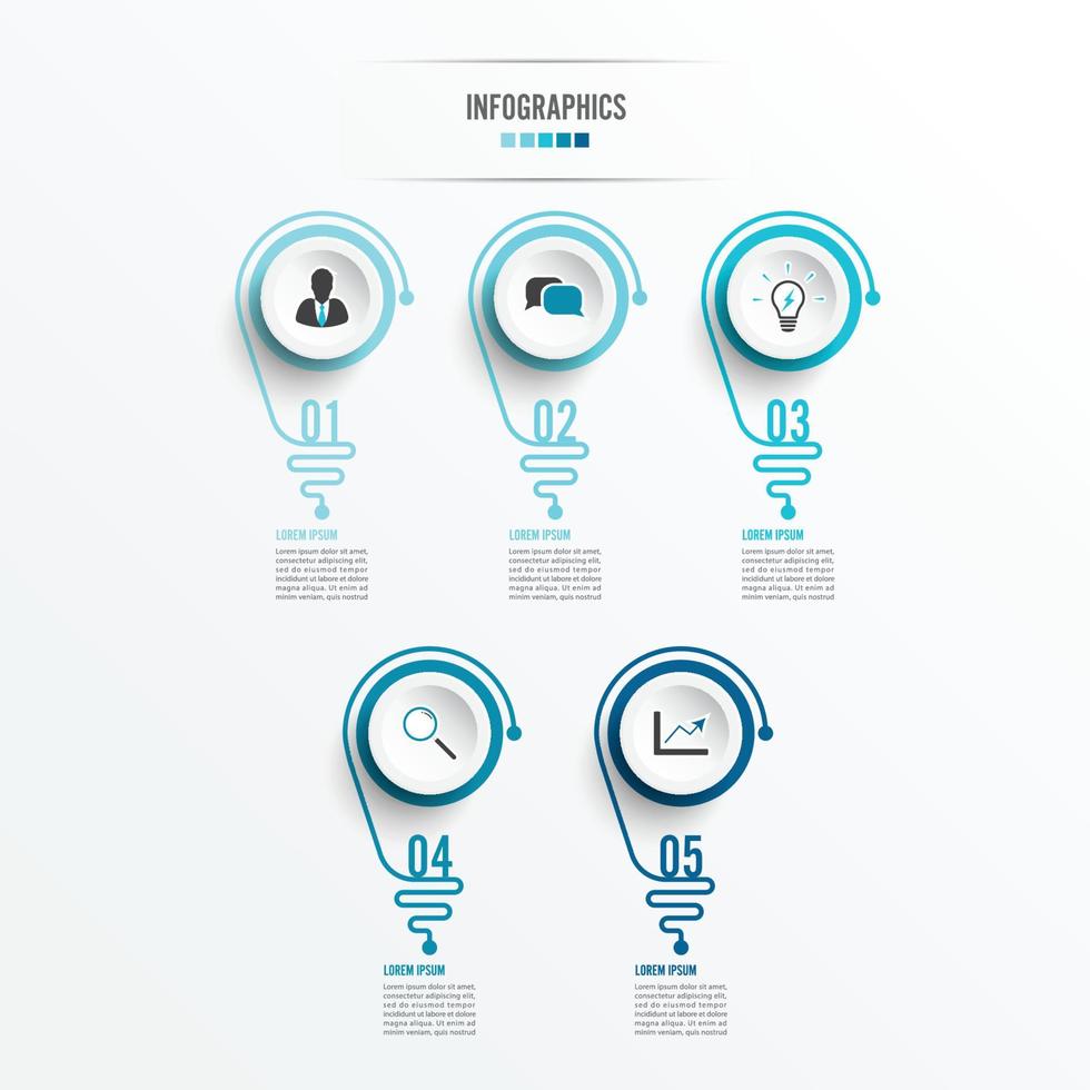 infografía abstracta con bombilla. infografías para presentaciones de negocios o banner de información 5 opciones. vector