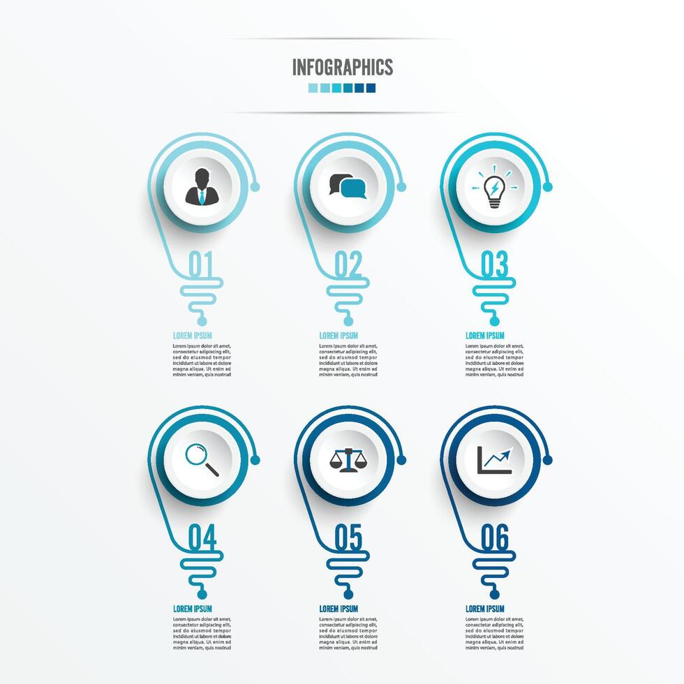 infografía abstracta con bombilla. infografías para presentaciones de negocios o banner de información 6 opciones. vector