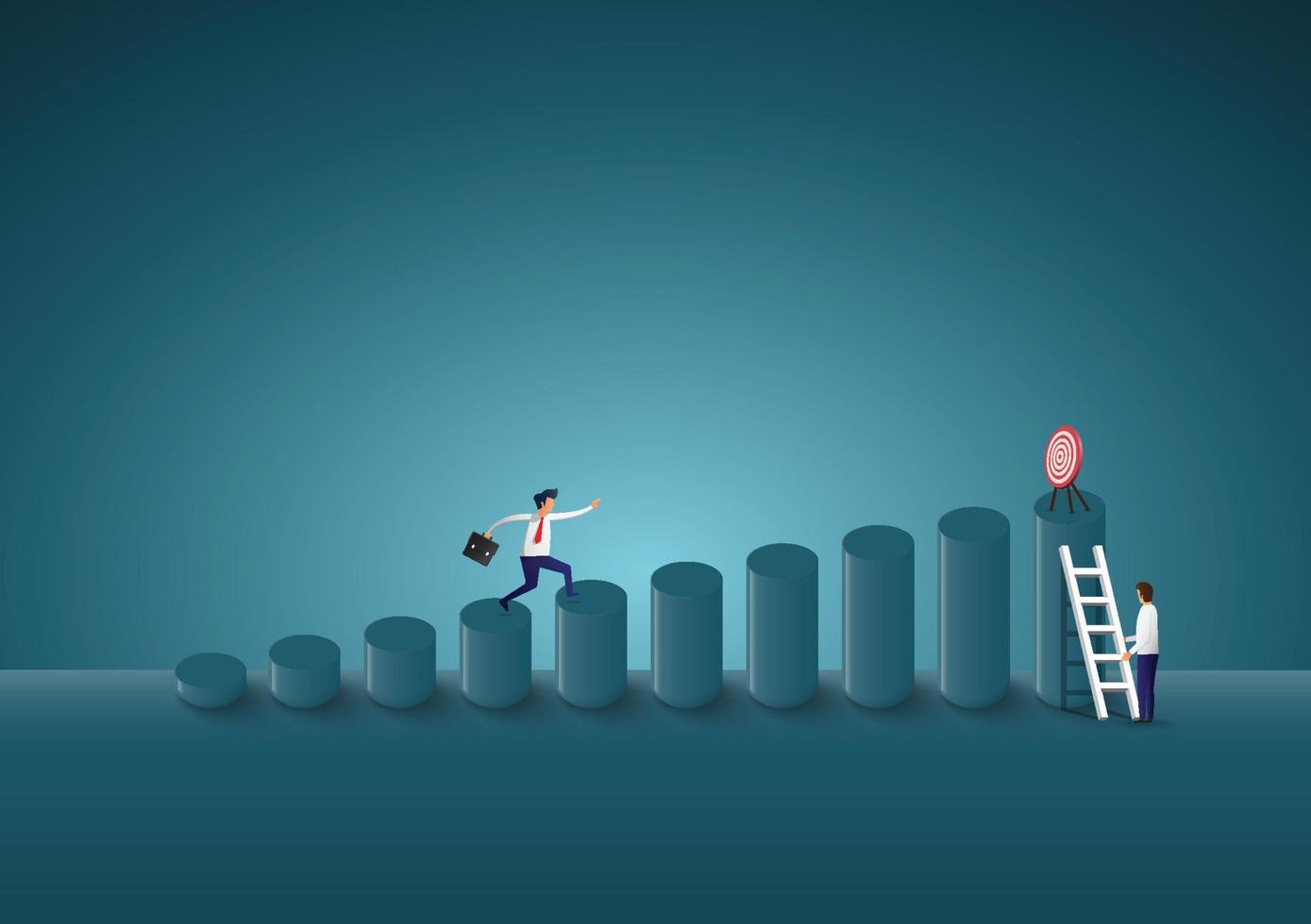 Businessman are going up to find goals. The way to success, Business concept Symbol of business goals, aims, mission, opportunity and challenge. Vector illustration.