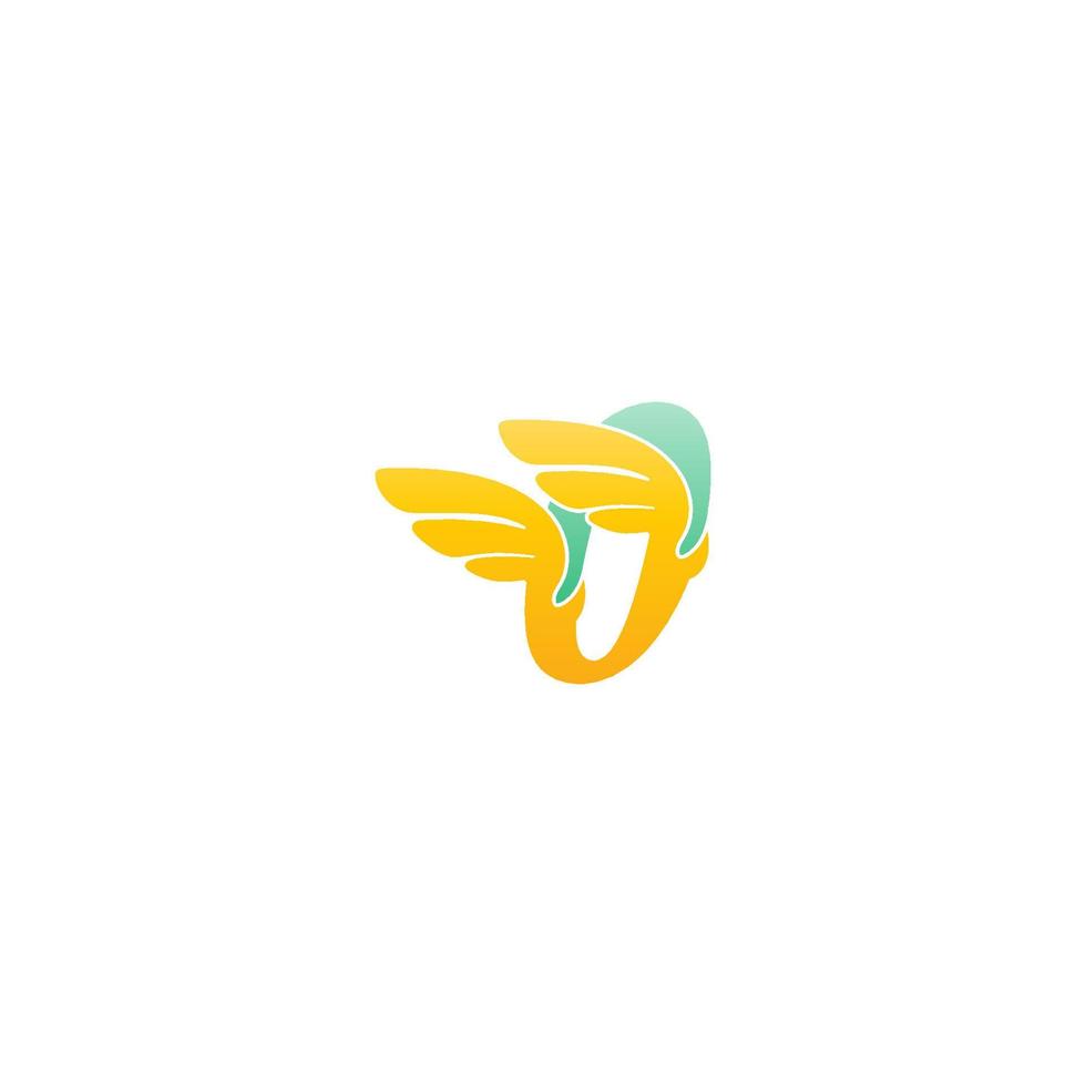 Number zero logo icon illustration with wings vector