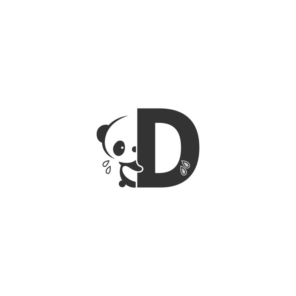 Panda icon behind letter D logo illustration vector