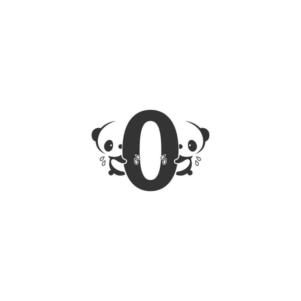 icono de panda detrás de la ilustración del logotipo de la letra cero vector