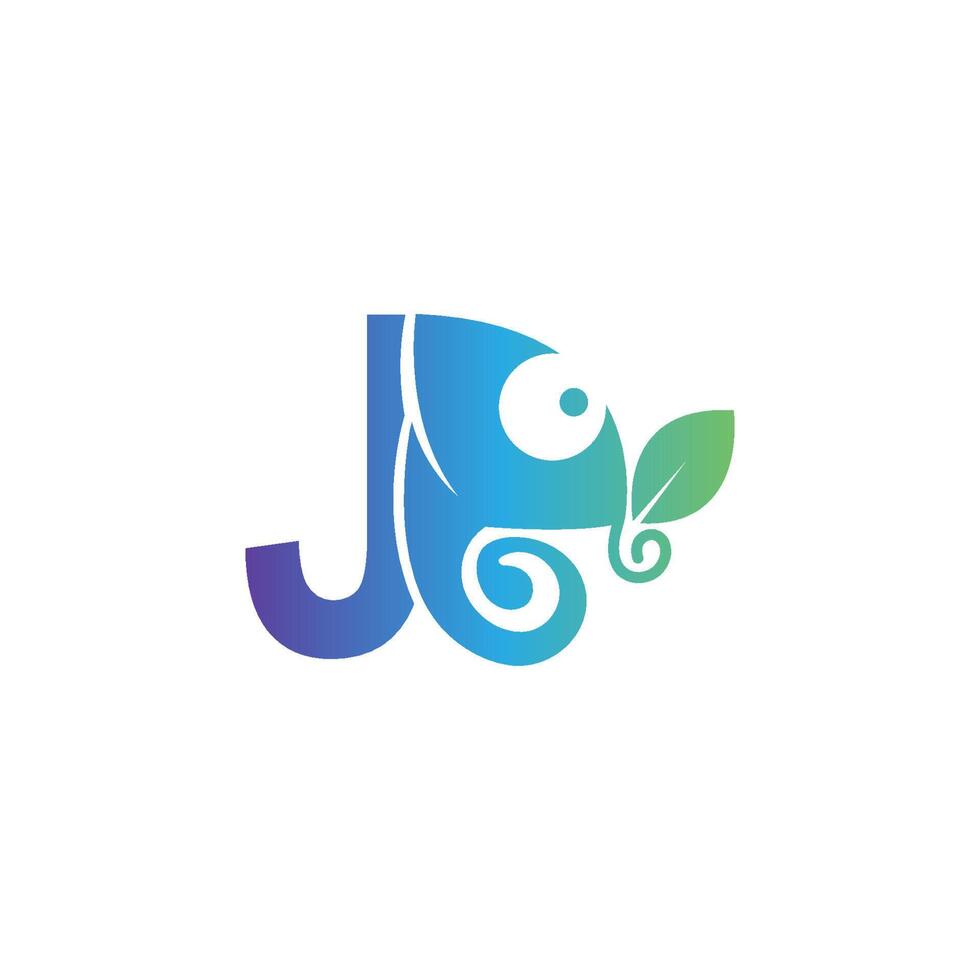 Letter J icon with chameleon logo  design template vector