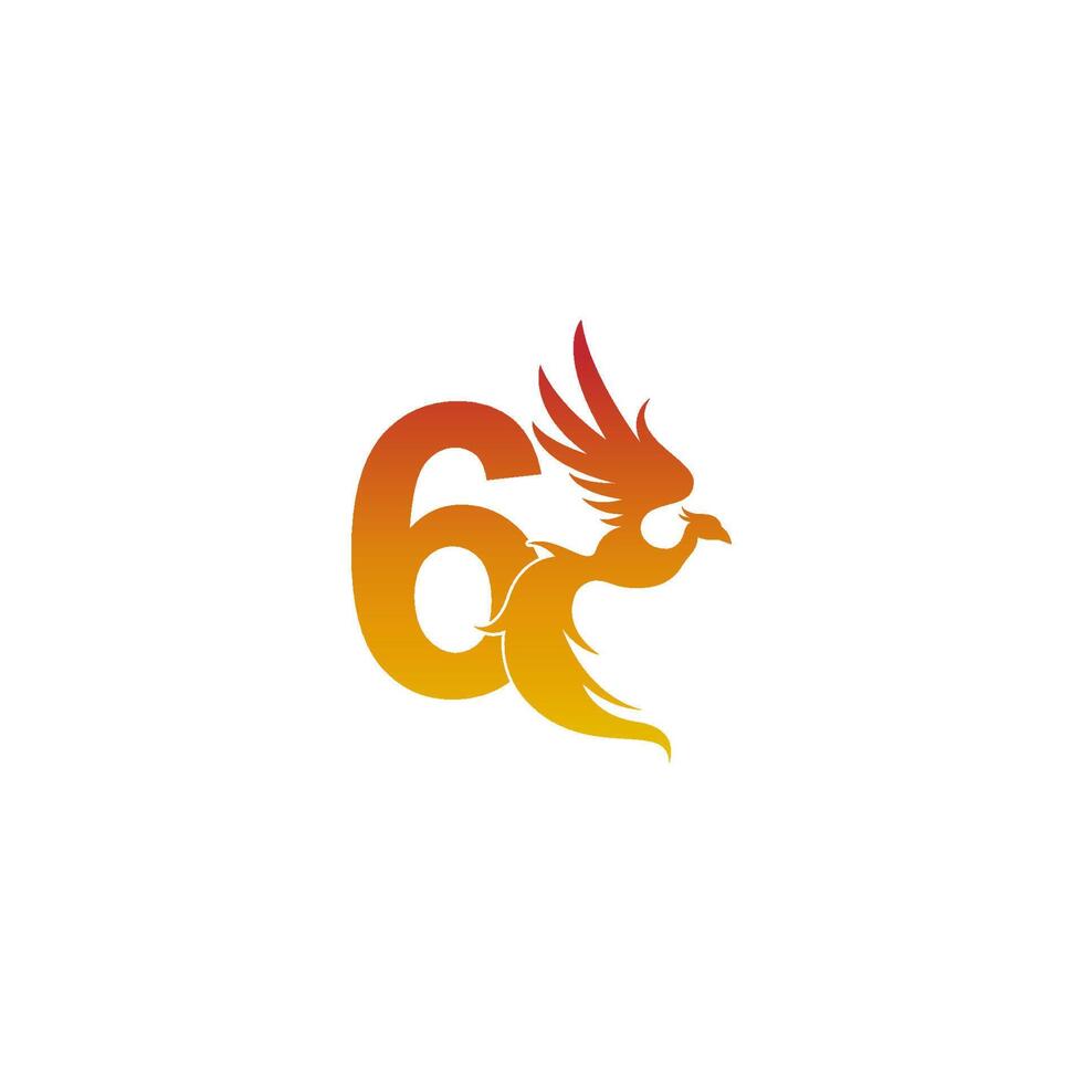 icono número 6 con plantilla de diseño de logotipo de phoenix vector