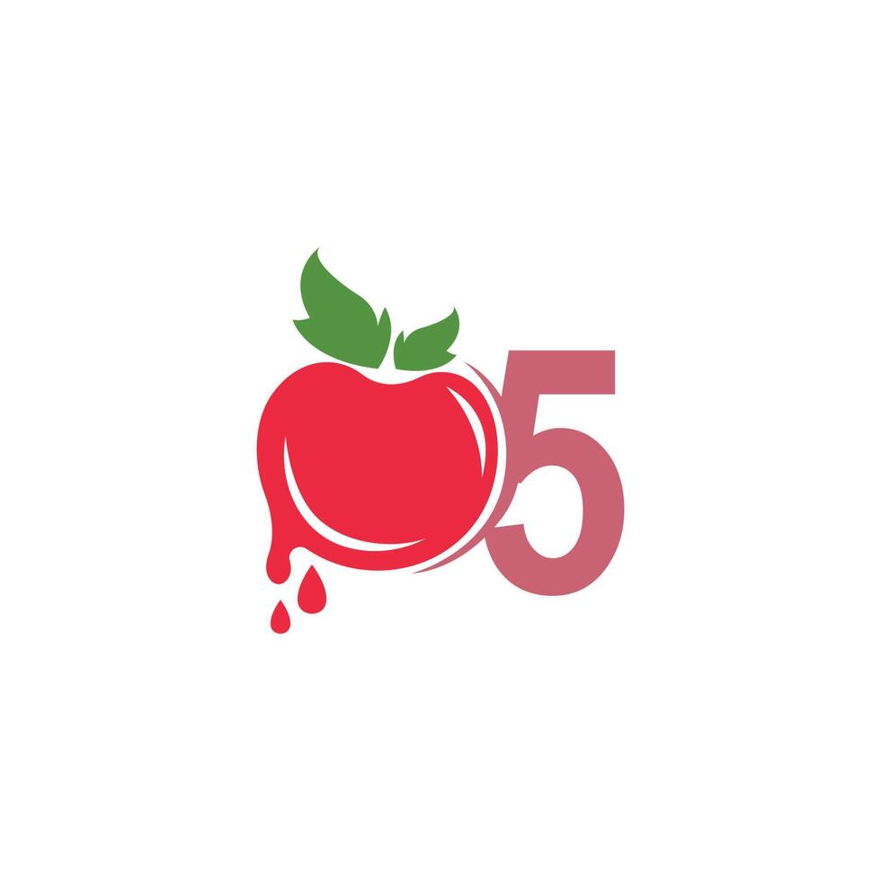 número 5 con ilustración de plantilla de diseño de logotipo de icono de tomate vector