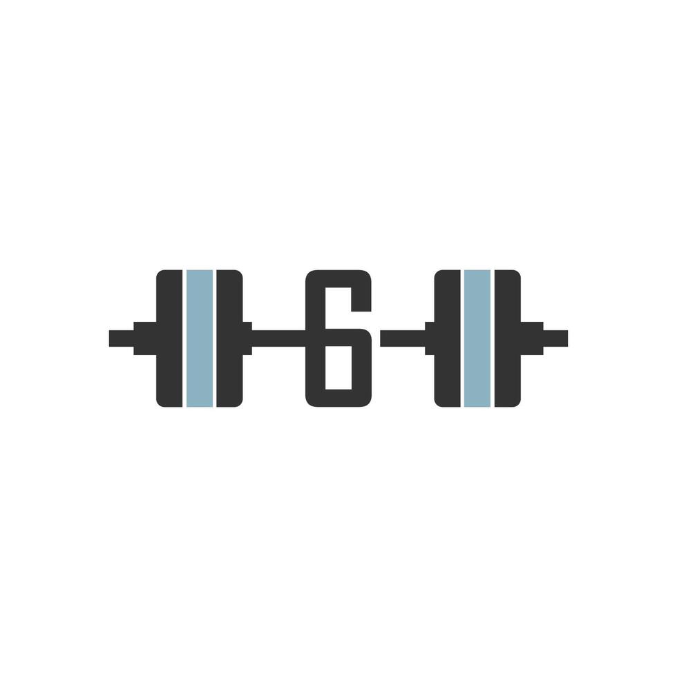 Number 6 with barbell icon fitness design template vector